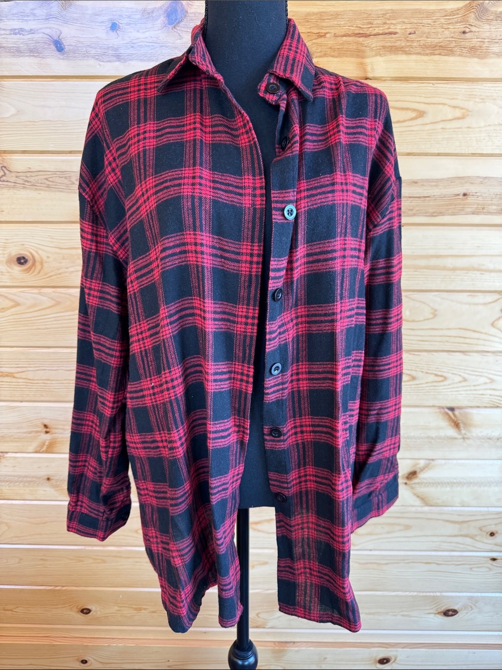 Flannel - Red and Black Plaid Casual Button-Down Shirt